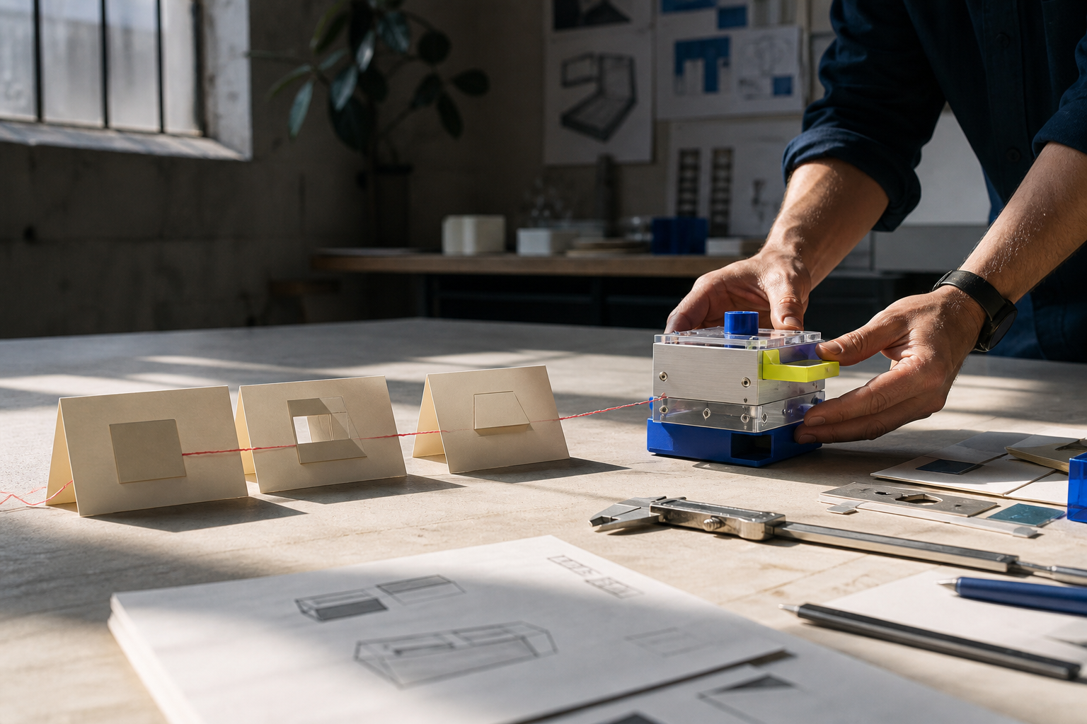 A working prototype being shaped on a consulting studio table.